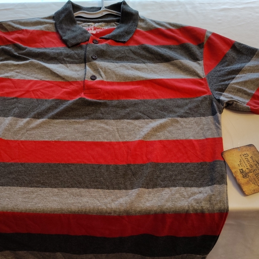 Denim & Rivets Classic Red and Gray Striped Men's Polo NWT Size Large